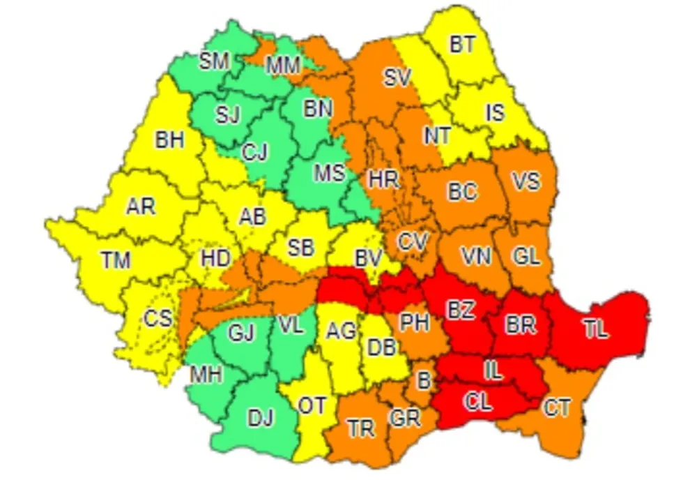Cod roșu de vreme rea în această noapte în județul Brăila