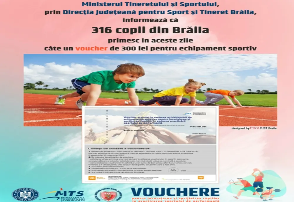  Vouchere pentru încurajarea şi sprijinirea copiilor în practicarea sportului de performanţă 