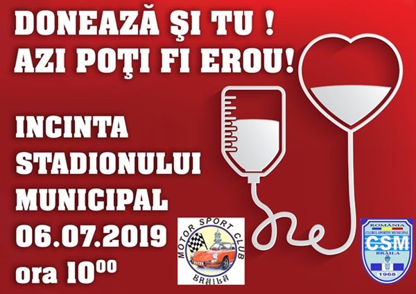 "Donează și tu! Azi poți fi erou!" – sâmbătă, pe Stadionul Municipal!