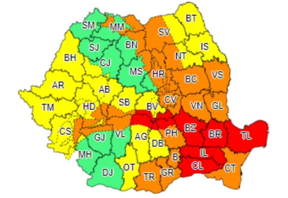 Cod roșu de vreme rea în această noapte în județul Brăila