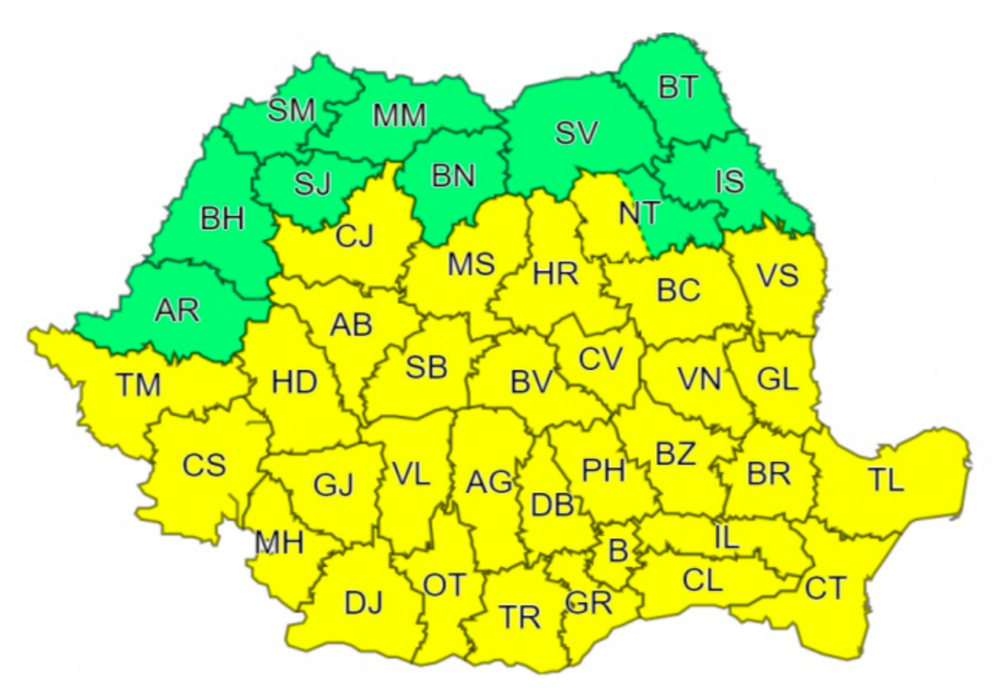 Brăila intră de mâine dimineață sub avertizare cod galben
