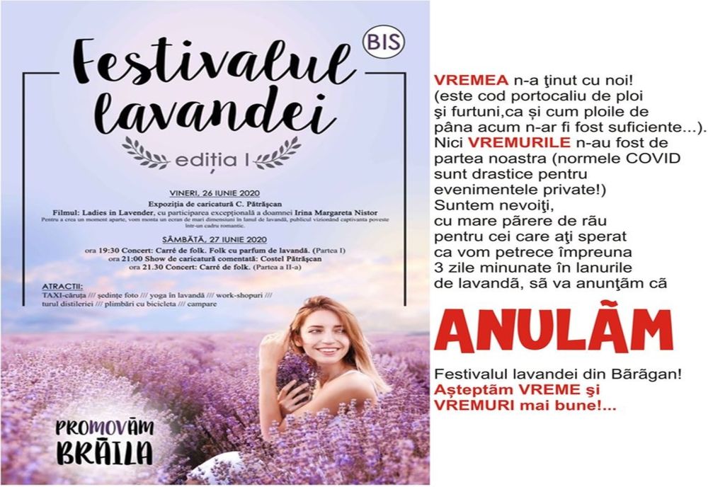 Ploile torențiale din această săptămână au anulat Festivalul Lavandei din Bărăgan programat la sfârșitul acestei săptămâni