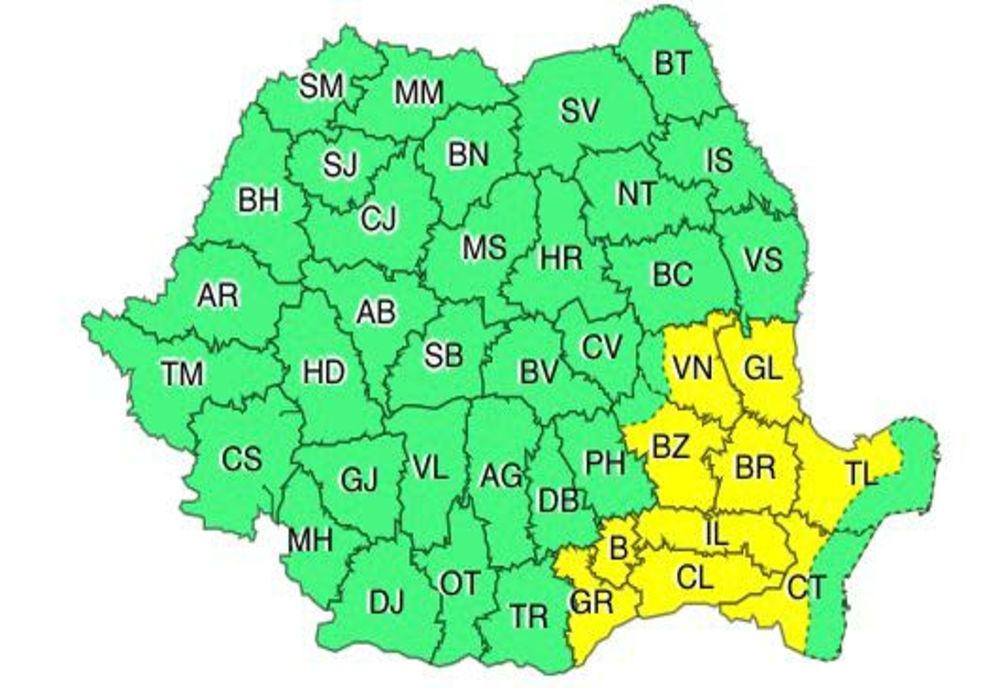 Cod galben de caniculă în judeţe din sud-estul ţării