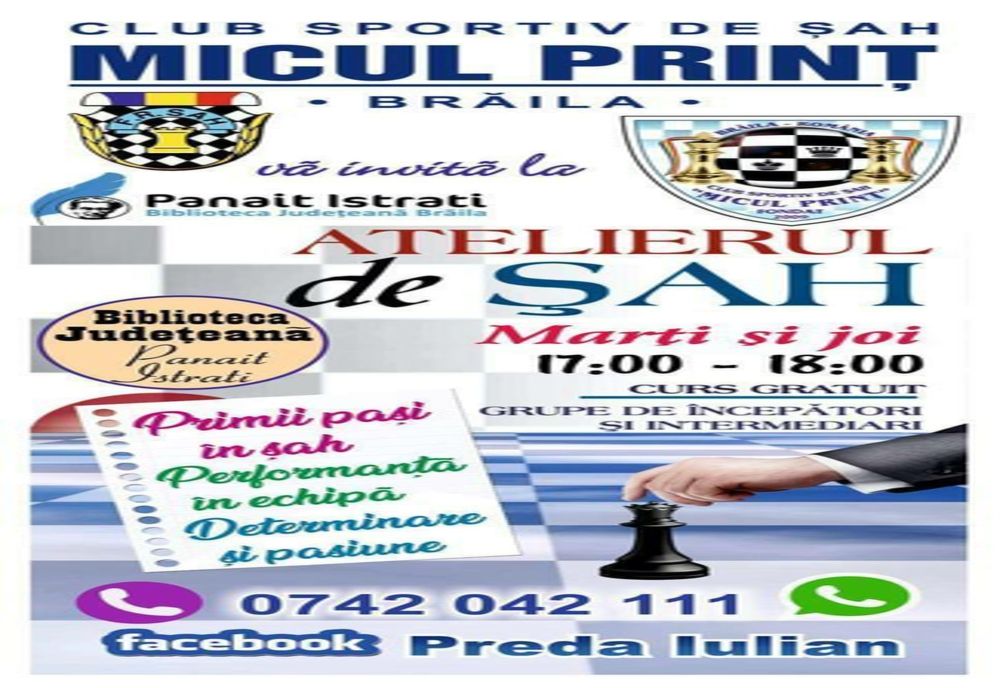 Ateliere gratuite șah pentru copii la Biblioteca Județeană