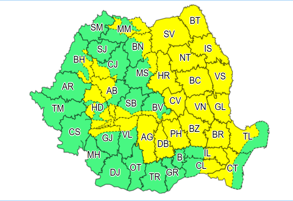 COD GALBEN de instabilitate atmosferică, pentru mai multe zone din țară