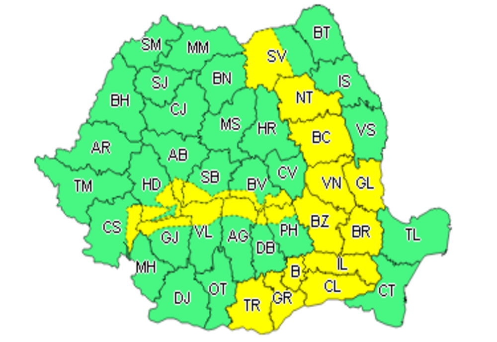 Cod galben de vânt până la ora 20