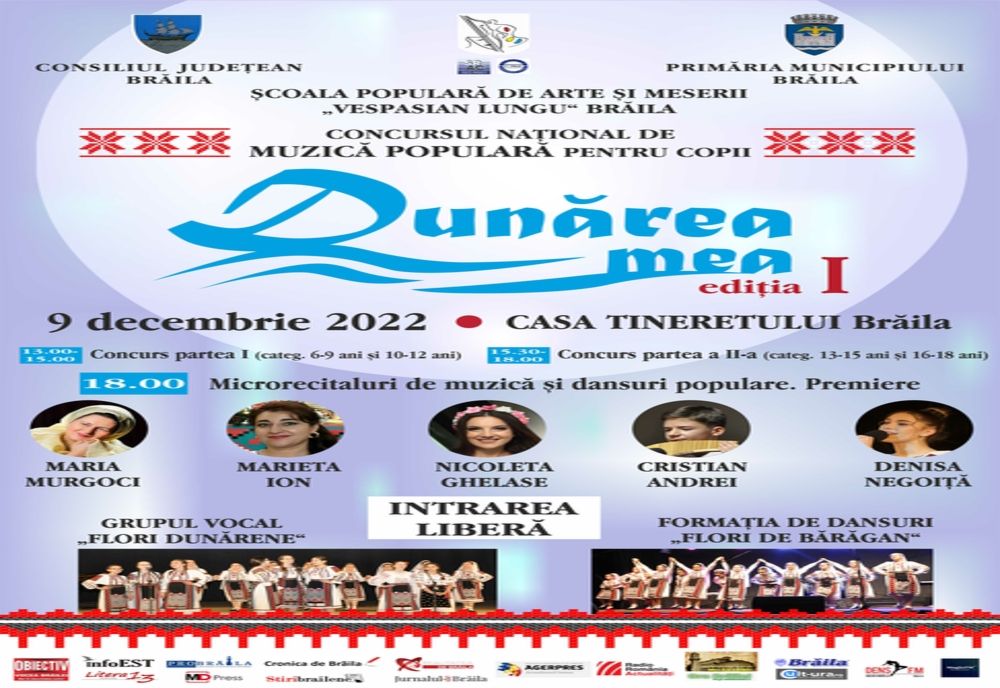 Prima ediţie a Concursului naţional de muzică populară pentru copii “DUNĂREA MEA” Brăila