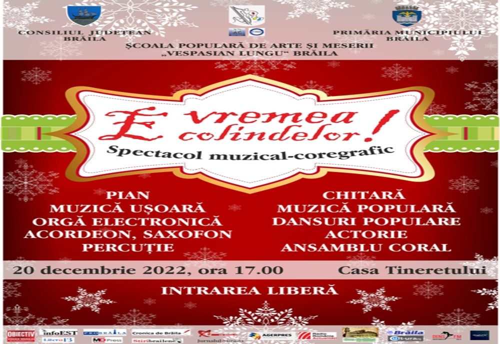Spectacol muzical-coregrafic "E vremea colindelor!" organizat de Şcoala Populară de Arte şi Meserii „Vespasian Lungu” Brăila