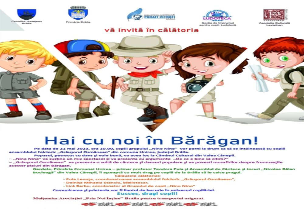 Membrii Grupului artistic „Nino Nino” al Bibliotecii Județene ,,Panait Istrati” vor porni la drum, în cadrul activității „Hai cu noi în Bărăgan!”, spre comuna Unirea