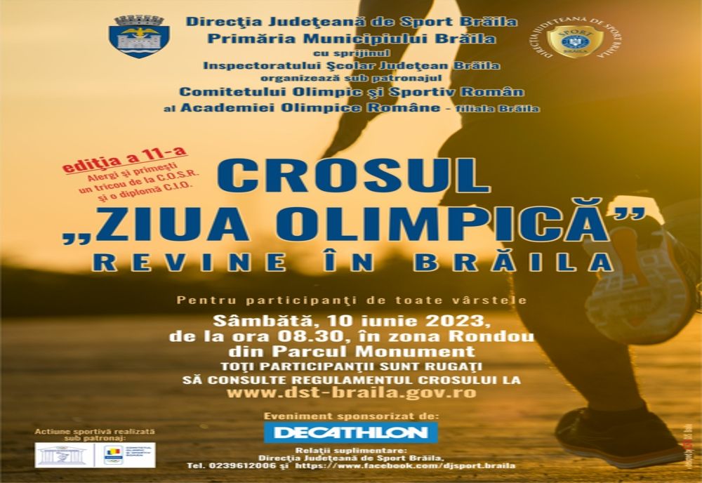 Crosul „Ziua Olimpică” se va desfășura pe 10 iunie, începând cu ora 08.30, în Parcul Monument